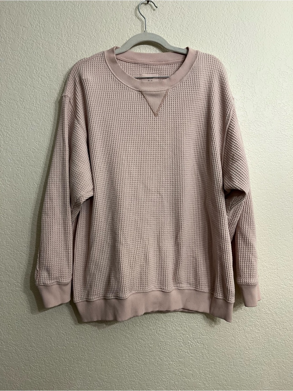Oversized baggy aerie Waffle Knit Crewneck Sweater - Light Pink